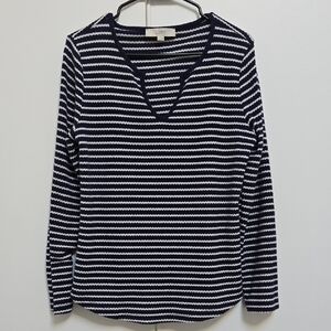 LOFT Classic Navy and White Striped Blouse